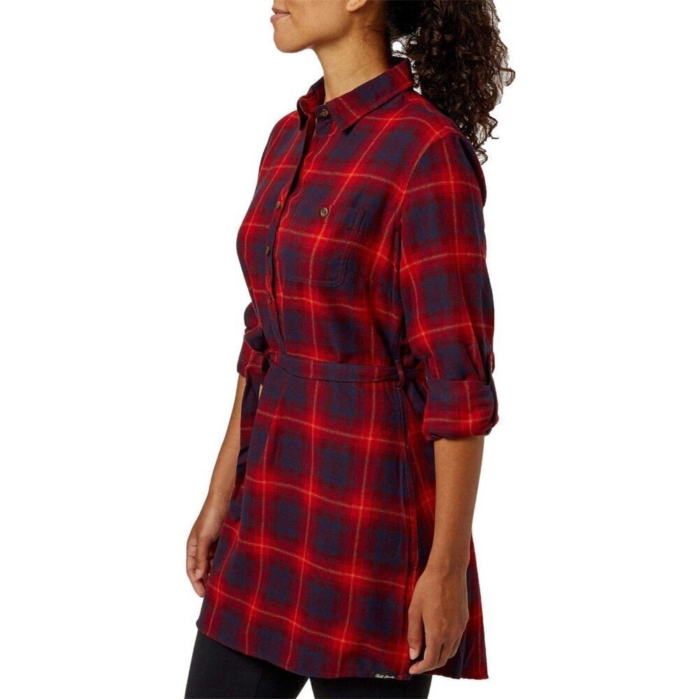 Field‎ And Stream Women's Med Plaid Button Woodbury Tunic Shirt Red Fall Outdoor